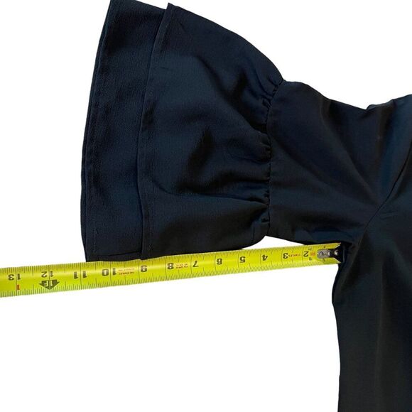 Belongsci Black Shift Dress Women Large V-Neck Bell Sleeves Minimalist Office - Picture 8 of 9